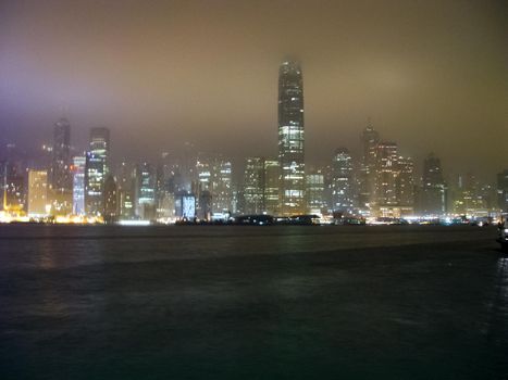 Night metropolis in lights. Hong Kong at night.