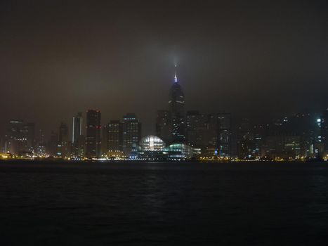 Night metropolis in lights. Hong Kong at night.