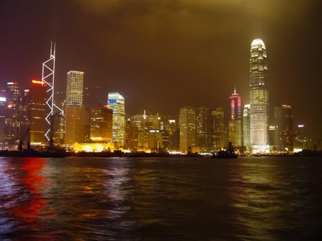 Night metropolis in lights. Hong Kong at night.
