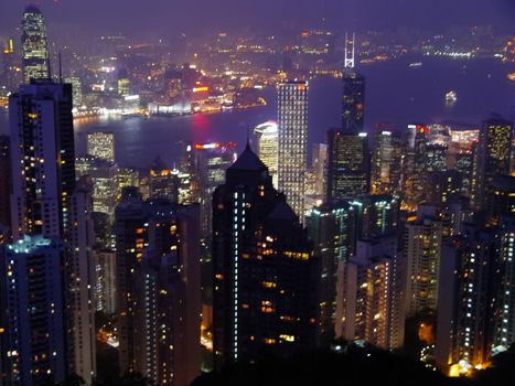 Night metropolis in lights. Hong Kong at night.