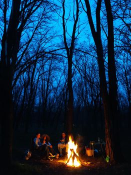 Campfire in the woods. Outdoor recreation.