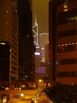 Hong Kong, China - June 14, 2019: Streets of Hong Kong night. Night lights of the city of Hong Kong.