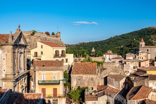 Panoramic view of Castiglione di Sicilia from above, Italy
