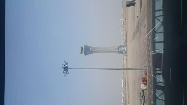 Beijing, China - Apr 23, 2019. Control Tower at terminal 3 of Beijing Capital International Airport (PEK), China.