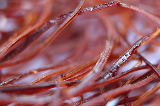 Macro photograph view of saffron with selective focus. Crocus sativus, commonly known as the "saffron crocus"