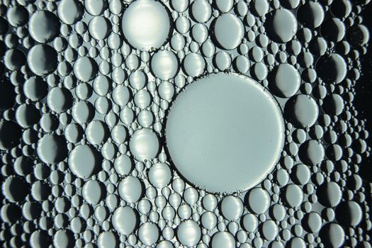 abstract macro background of oil circles floating over water surface . Macro closeup view of bubbles on water . oil bubbles in the water macro photographic background