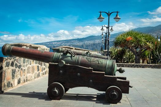 Closeup shot of an old cannon outside