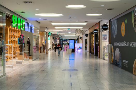 Copenhagen, Denmark - November 17, 2020: Interior view of Fisketorvet Shopping Mall.