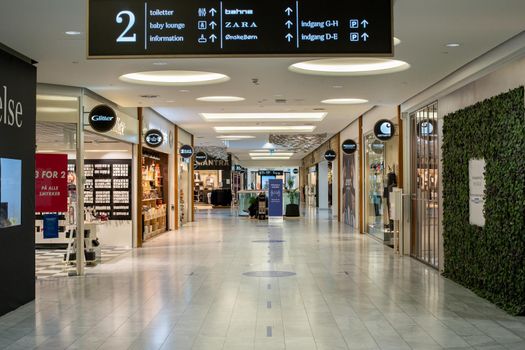 Copenhagen, Denmark - November 17, 2020: Interior view of Fisketorvet Shopping Mall.