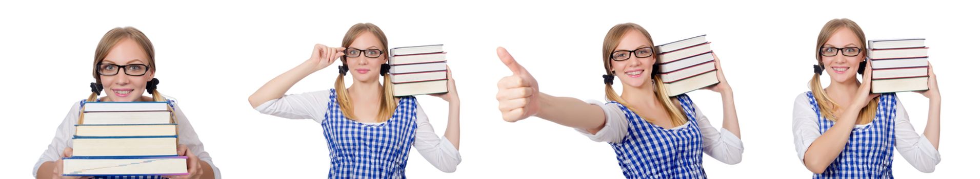 Funny student with stack of books