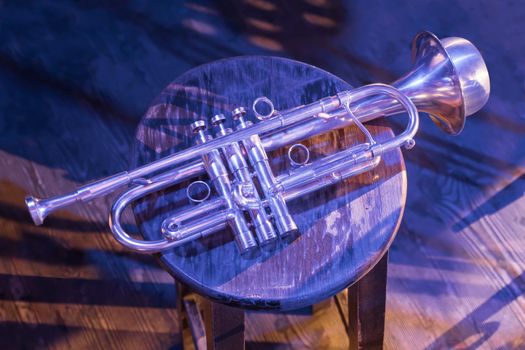 Trumpet. Jazz Club. Trumpet with Cup Mutes on Stage. Jazz. Trumpet in Vintage Club. Contemporary Jazz. Wind Instrument. Brass Band. Relaxing Music. Live Music Online. Retro Music. Concert Solo Trumpet