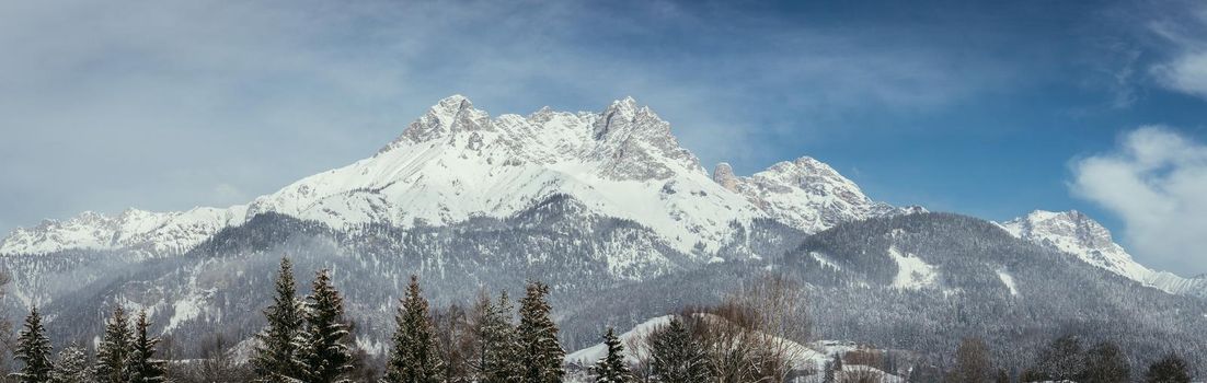 Idyllic scenery with snowy mountains Alps, Austria