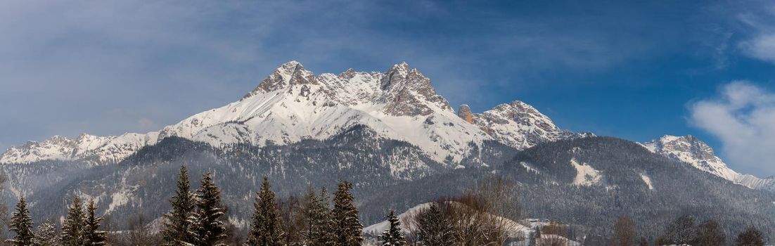 Idyllic scenery with snowy mountains Alps, Austria