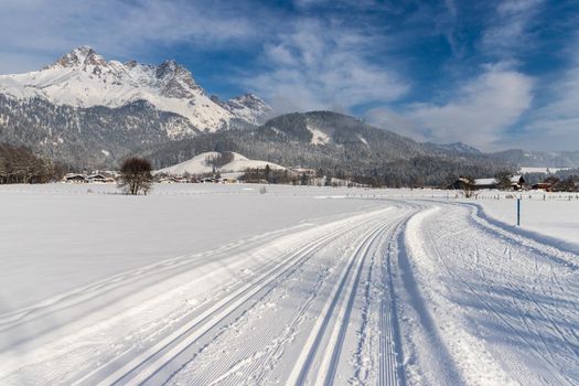 Cross-country skiing slope in Austria, beautiful mountain scenery