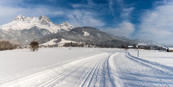 Cross-country skiing slope in Austria, beautiful mountain scenery