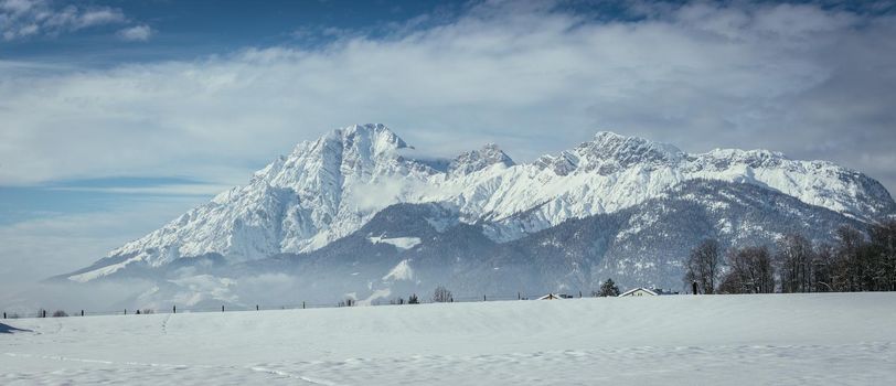 Idyllic scenery with snowy mountains Alps, Austria