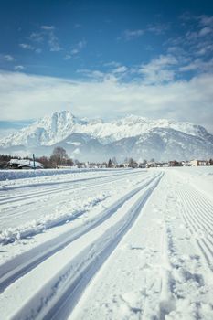 Cross-country skiing slope in Austria, beautiful mountain scenery