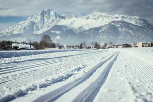 Cross-country skiing slope in Austria, beautiful mountain scenery
