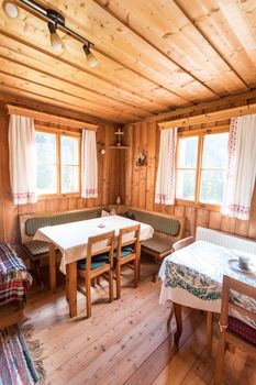 Inside of a rustic wooden hut or cabin, Austria