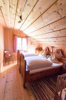 Inside of a rustic wooden hut or cabin, Austria