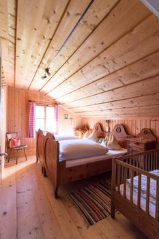 Inside of a rustic wooden hut or cabin, Austria