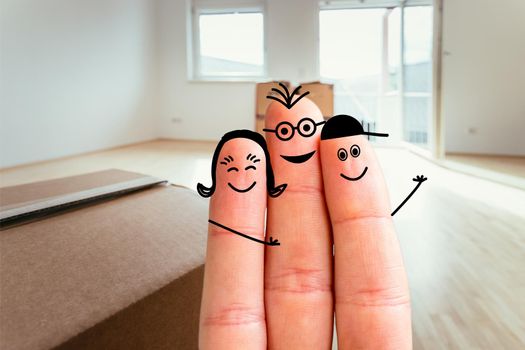 Painted fingers happy family concept moving into a new home