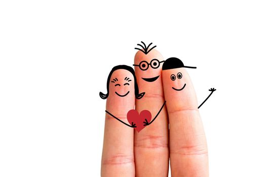 Painted fingers happy family concept, white background, isolated
