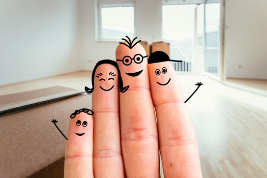 Painted fingers happy family concept moving into a new home