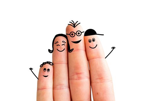Painted fingers happy family concept, white background, isolated
