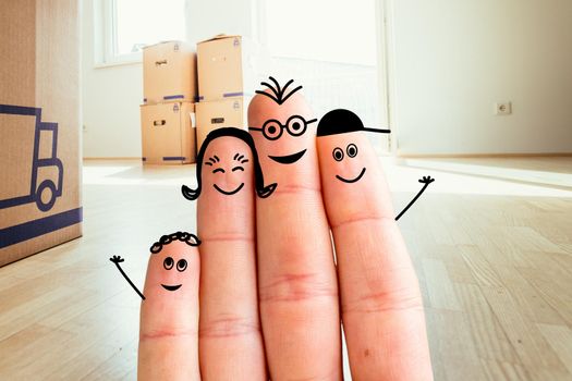 Painted fingers happy family concept moving into a new home