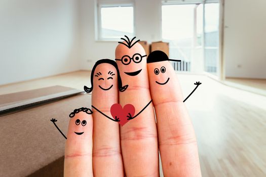 Painted fingers happy family concept moving into a new home