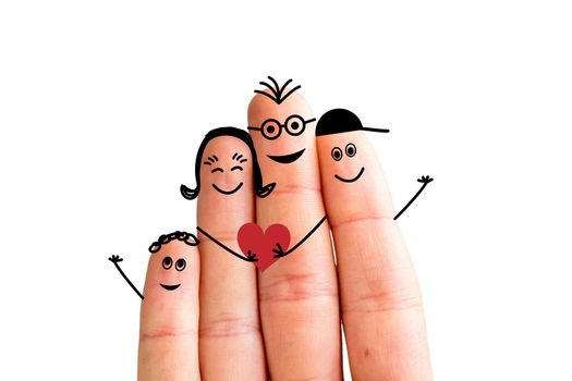 Painted fingers happy family concept, white background, isolated