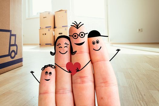 Painted fingers happy family concept moving into a new home