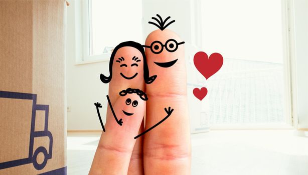 Painted fingers happy family concept moving into a new home