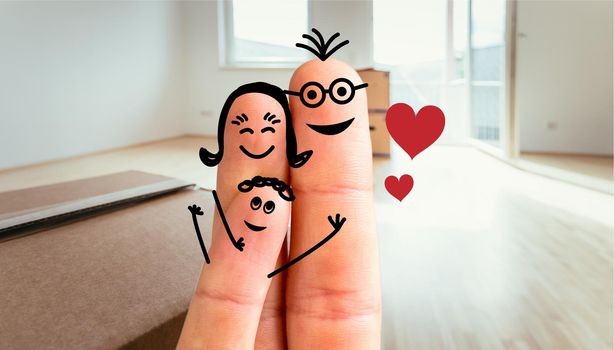 Painted fingers happy family concept moving into a new home