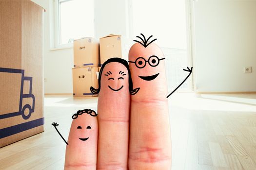 Painted fingers happy family concept moving into a new home