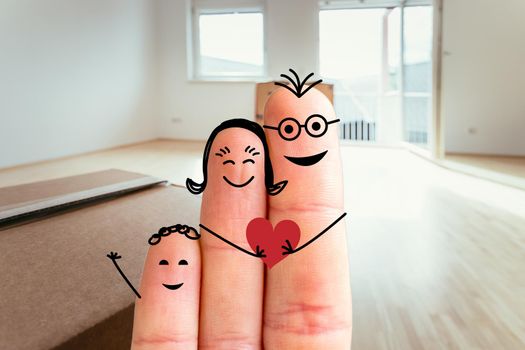 Painted fingers happy family concept moving into a new home