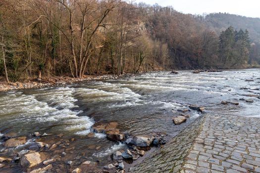 Renatured river course of the glan in Meisenheim, Germany