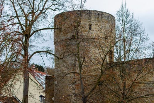 Historic city wall and tower Buergerturm in Meisenheim, Germany