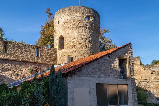 Historic city wall and tower Buergerturm in Meisenheim, Germany