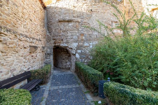 Historic city wall and tower Buergerturm in Meisenheim, Germany