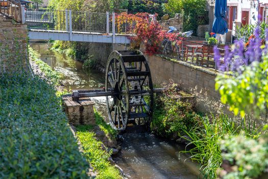 Water wheel at the Giessen, a junction of the river Glan in Meisenheim, Germany