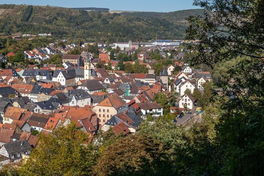 High angle view from lookout point Juche on the City Meisenheim, Germany