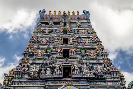 Hindu temple with colorful facade called Arulmihu Navasakti Vinayagar Temple in Victoria on Seychelles island mahé 