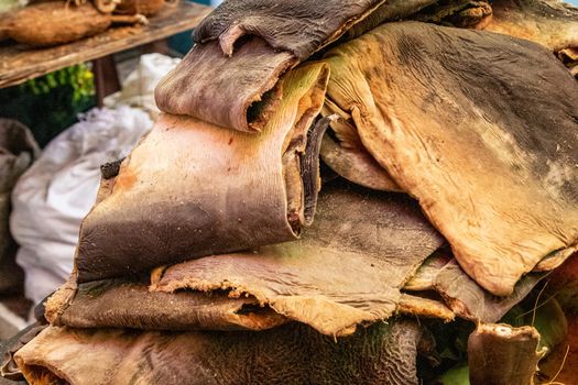 Dried shark fish on a market in victoria, the capital city of Seychelles 
