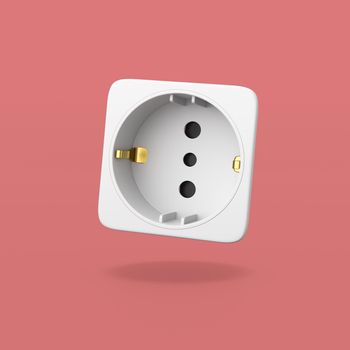 White Electrical Socket on Flat Red Background with Shadow 3D Illustration