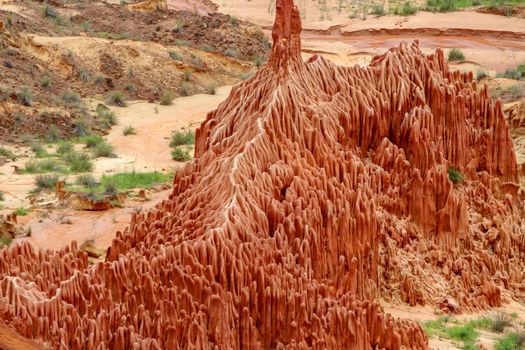 Red sandstone formations  and needles (Tsingys) in Tsingy Rouge Park in Madagascar, Africa