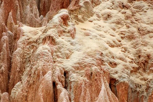 Red sandstone formations  and needles (Tsingys) in Tsingy Rouge Park in Madagascar, Africa