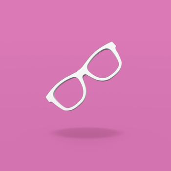 White Glasses Frame 3D Shape on Flat Purple Background with Shadow 3D Illustration