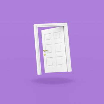 Funny White Door on Flat Purple Background with Shadow 3D Illustration